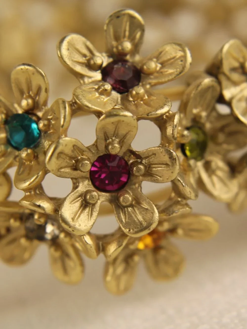 Boho Garden Botanical Multi-Color Crystal Flower Cluster Stretch Bracelet